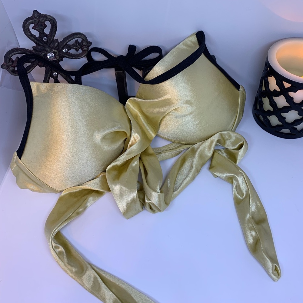 Gold/Black halter push up top bikini - Picture 2 of 7